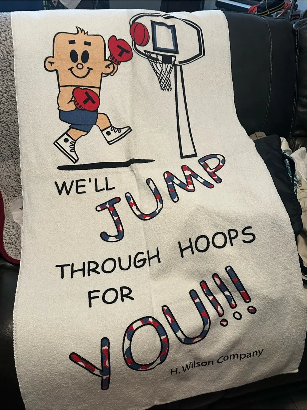 NWOT Basketball Swim Towel with playful basketball and boxer graphic